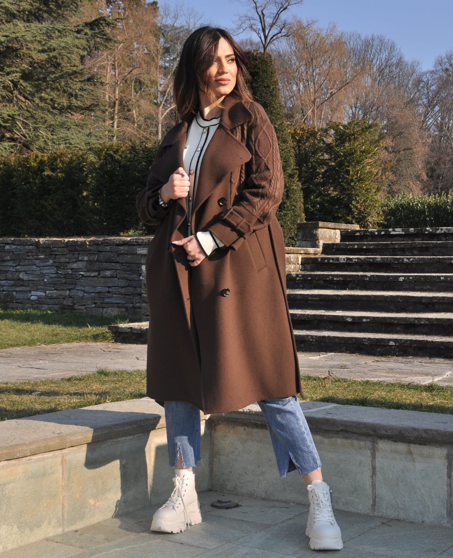 ABRIGO TRICOT MANGAS MARRON