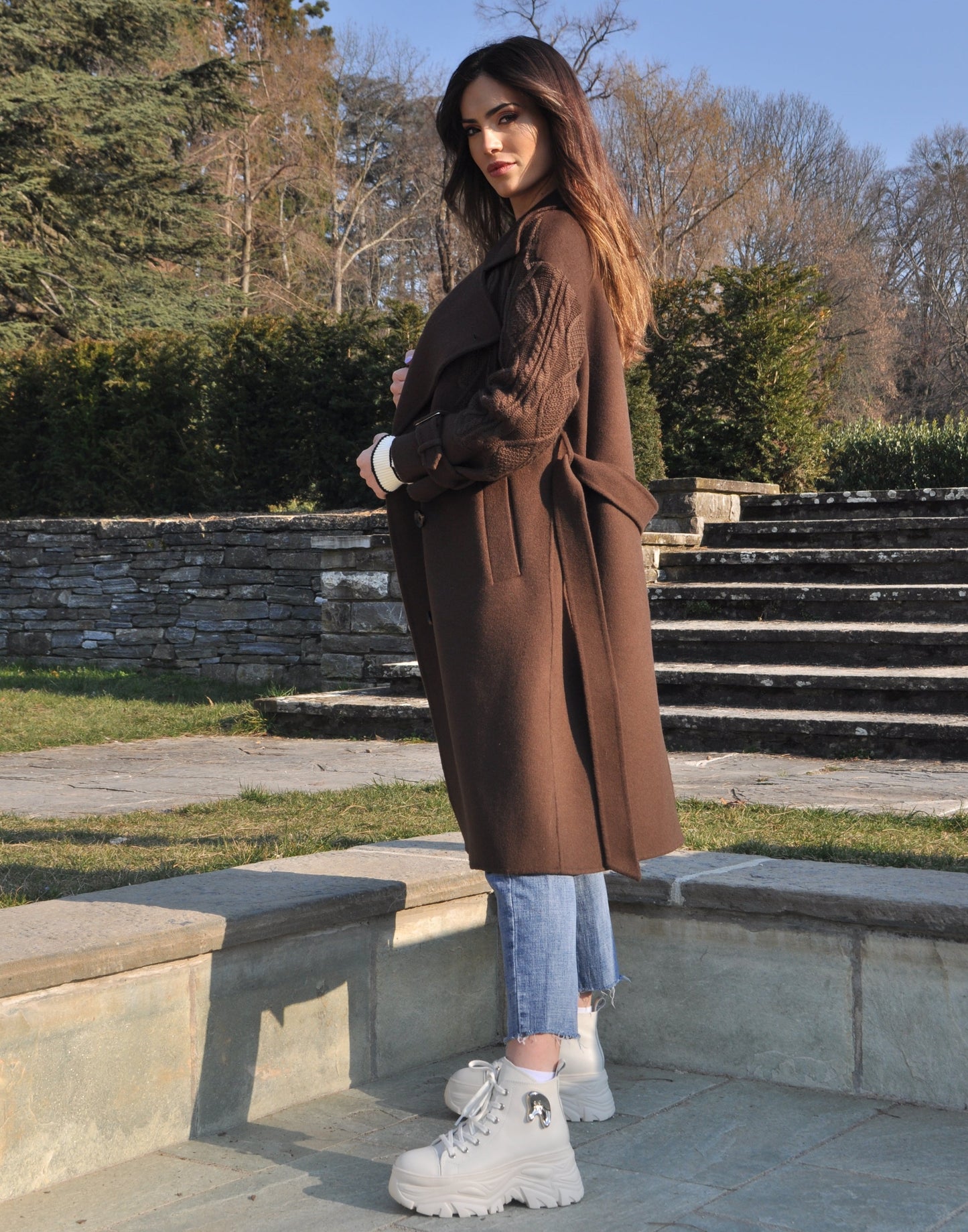 ABRIGO TRICOT MANGAS MARRON