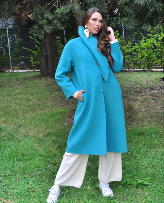 MANTEAU EN LAINE BLEU CIEL