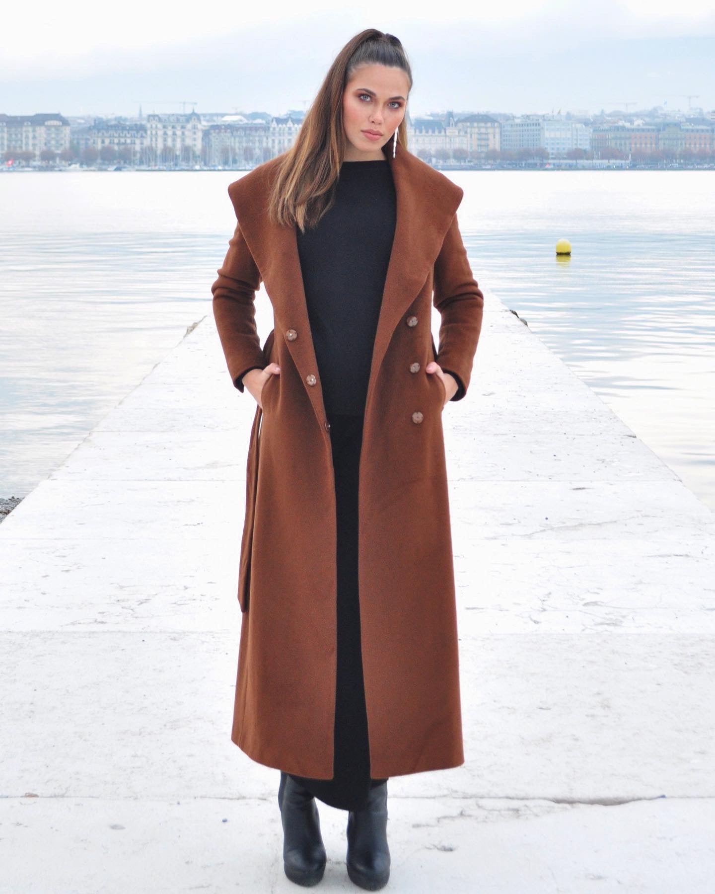 CHOCOLATE OPEN COLLARD COAT