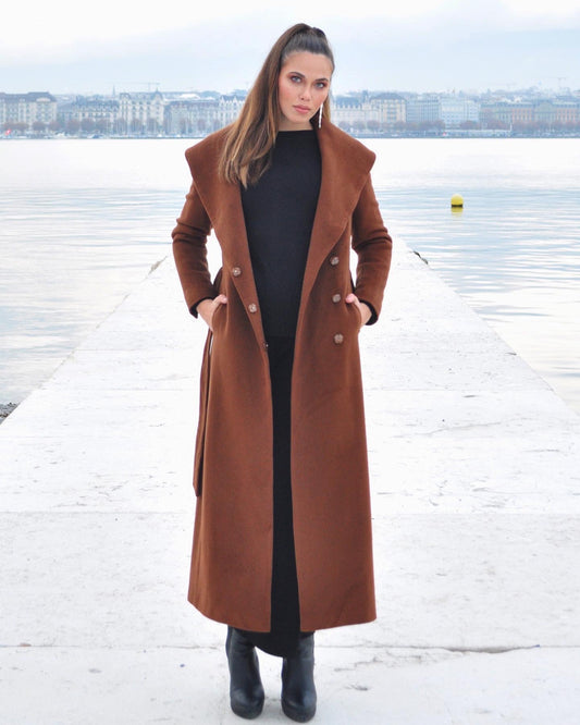 CHOCOLATE OPEN COLLARD COAT