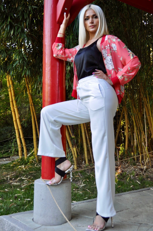 CHAQUETA DE BÉISBOL DE SEDA CON FLORES