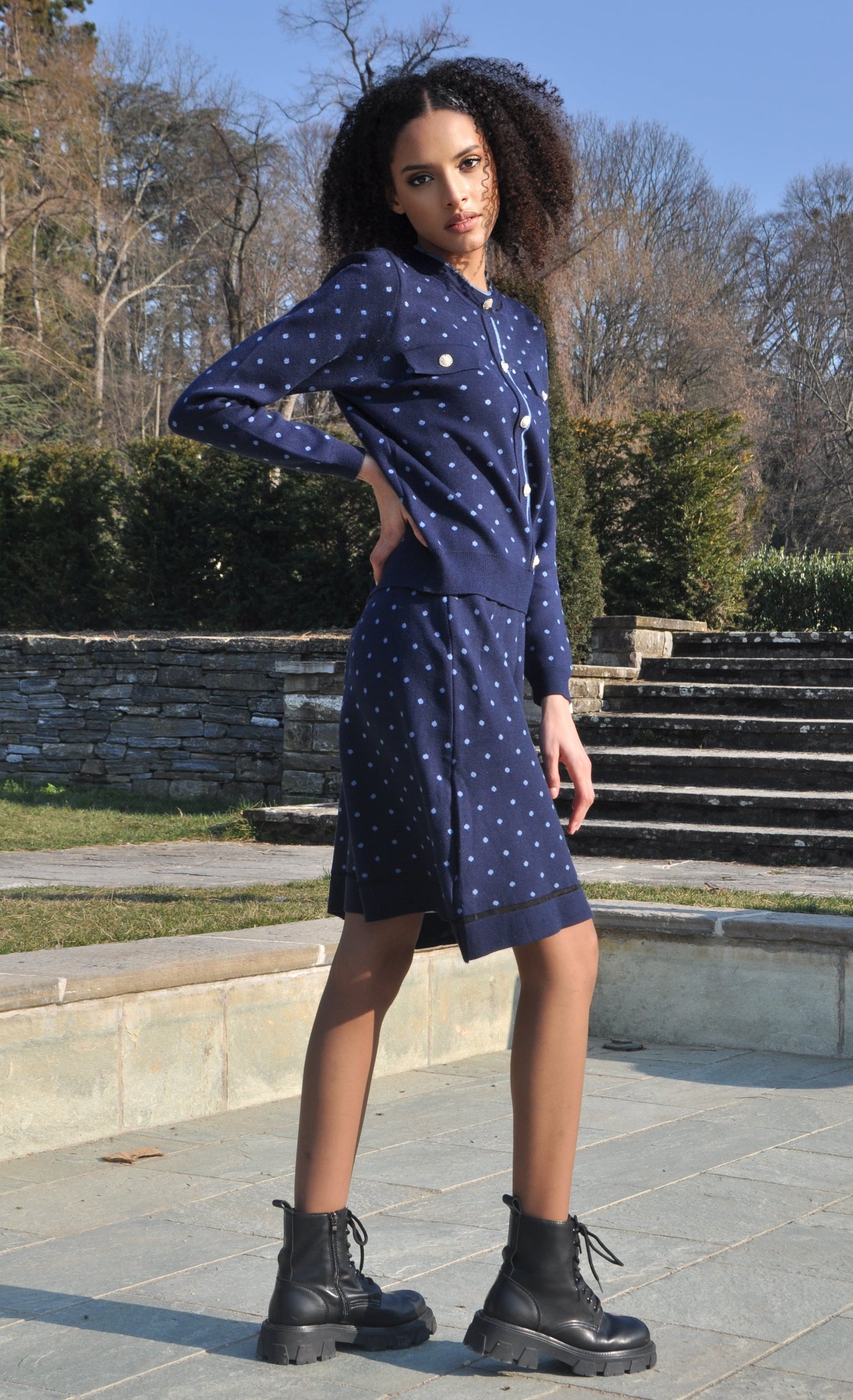 NAVY DOT SKIRT SET