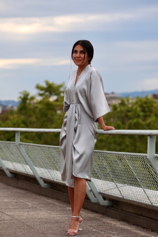 SILVER KIMONO DRESS