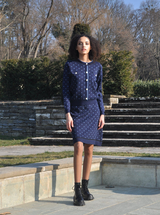 NAVY DOT SKIRT SET